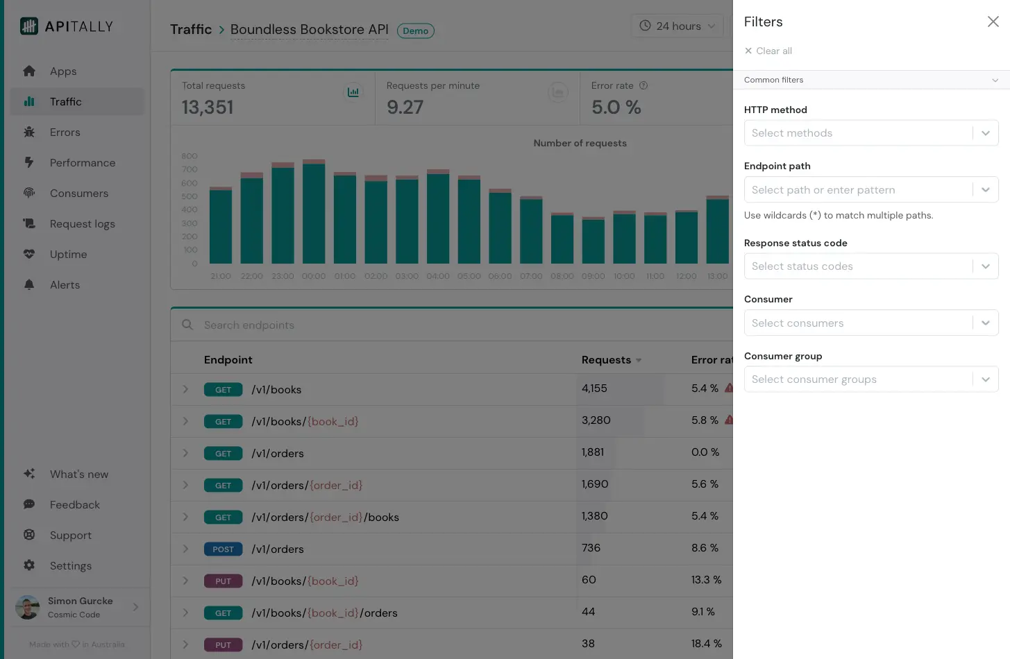 Traffic dashboard filtering options