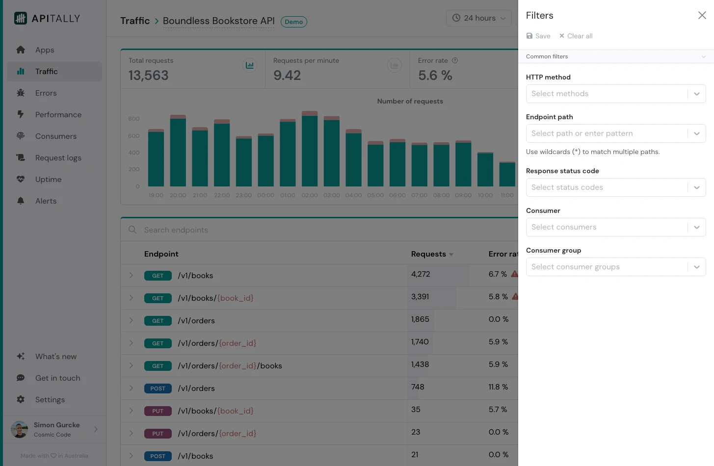 Traffic dashboard filtering options