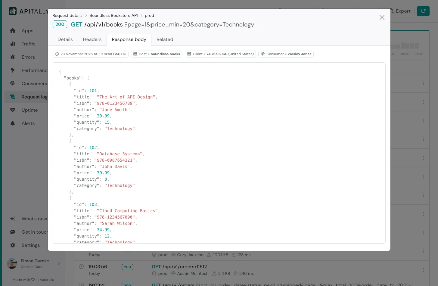 Request log item - Response body