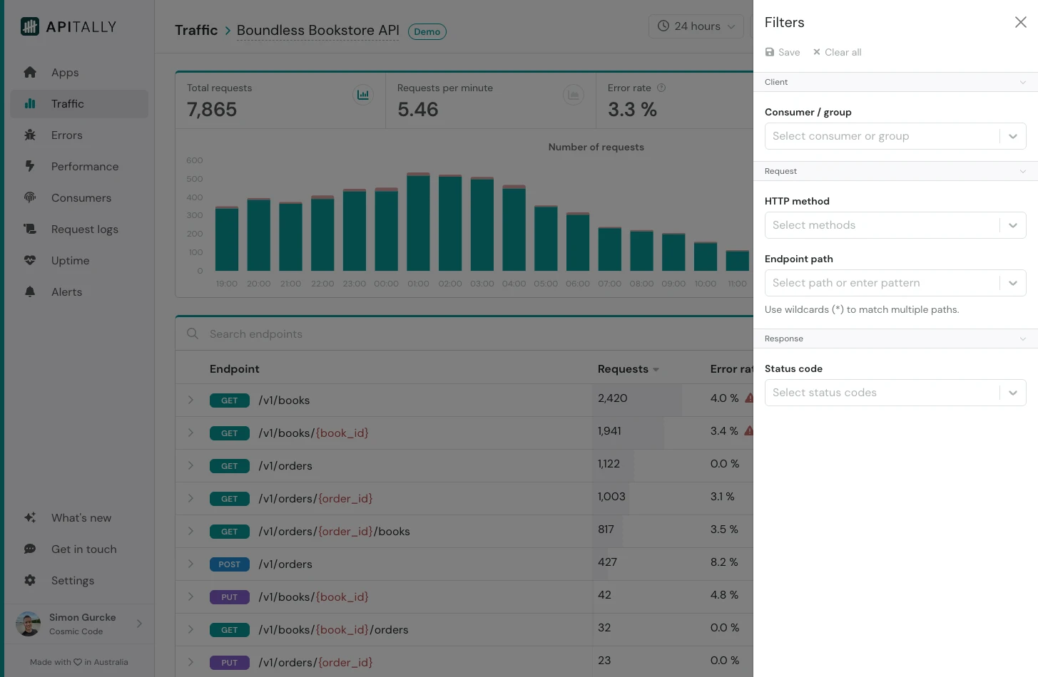 Traffic dashboard filtering options