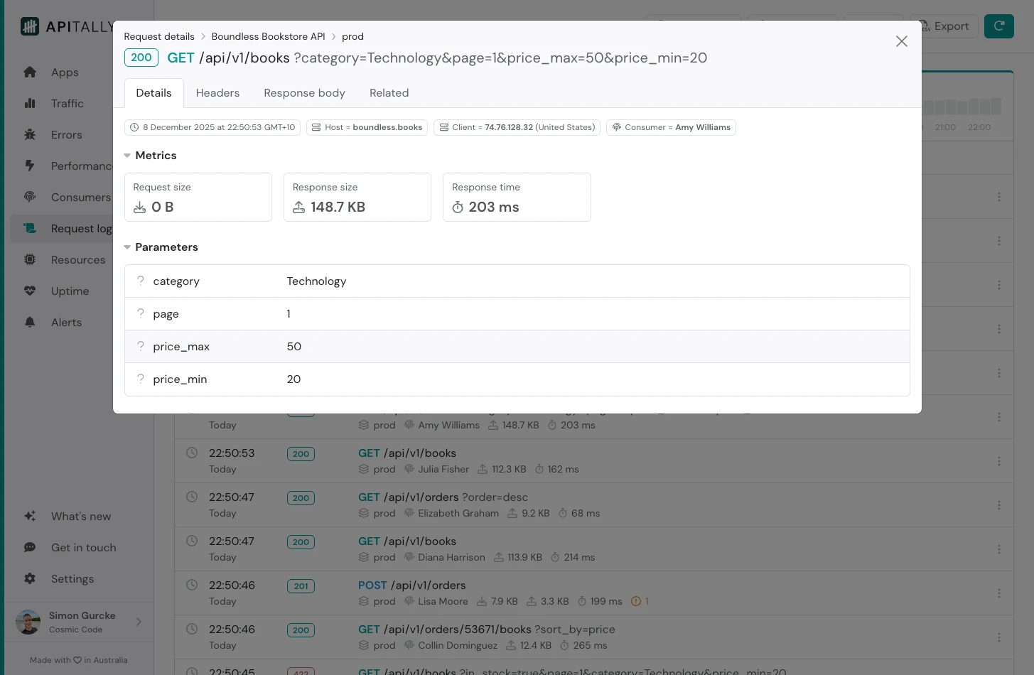 Request log item - Details