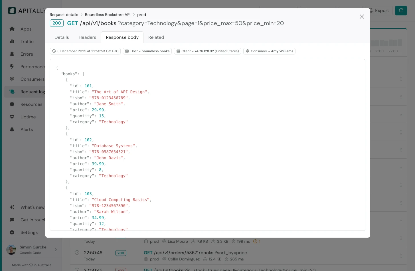 Request log item - Response body