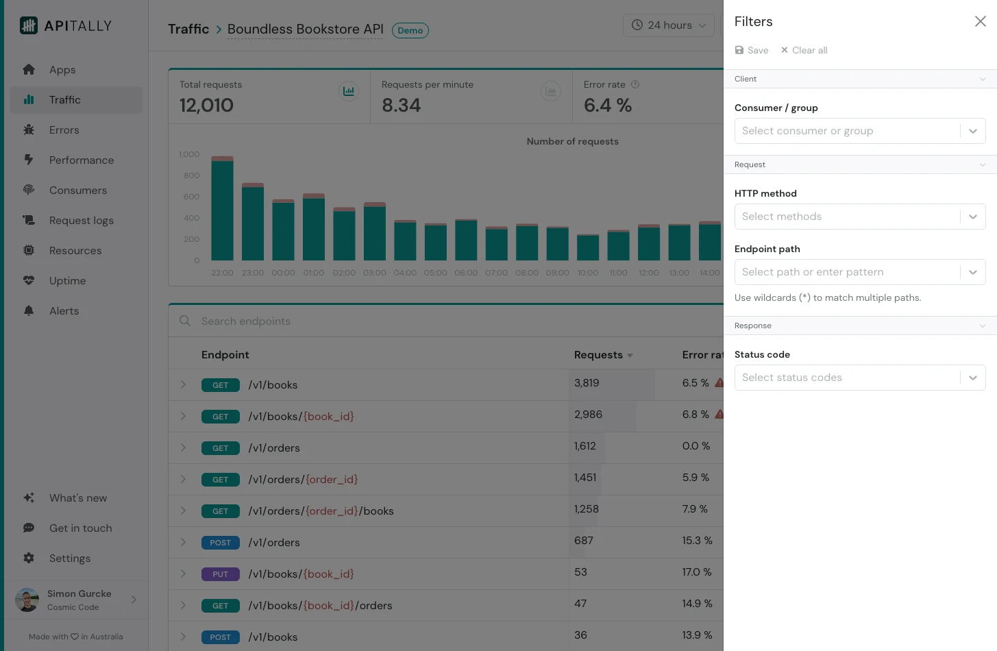 Traffic dashboard filtering options