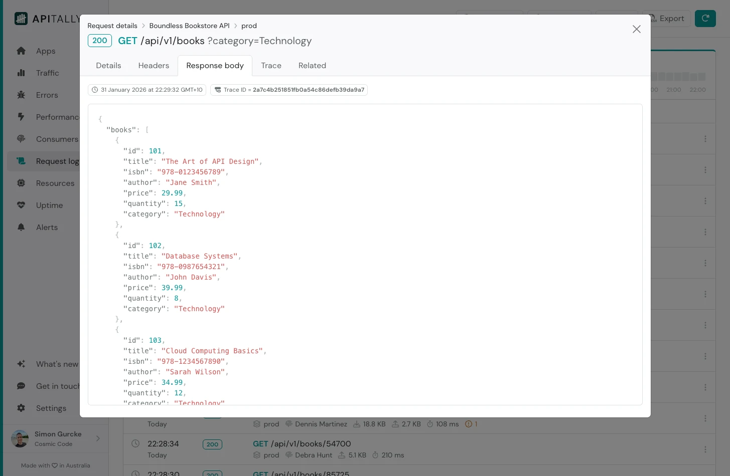 Request log item - Response body
