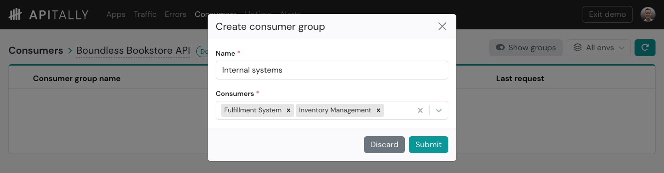 Create consumer group dialog