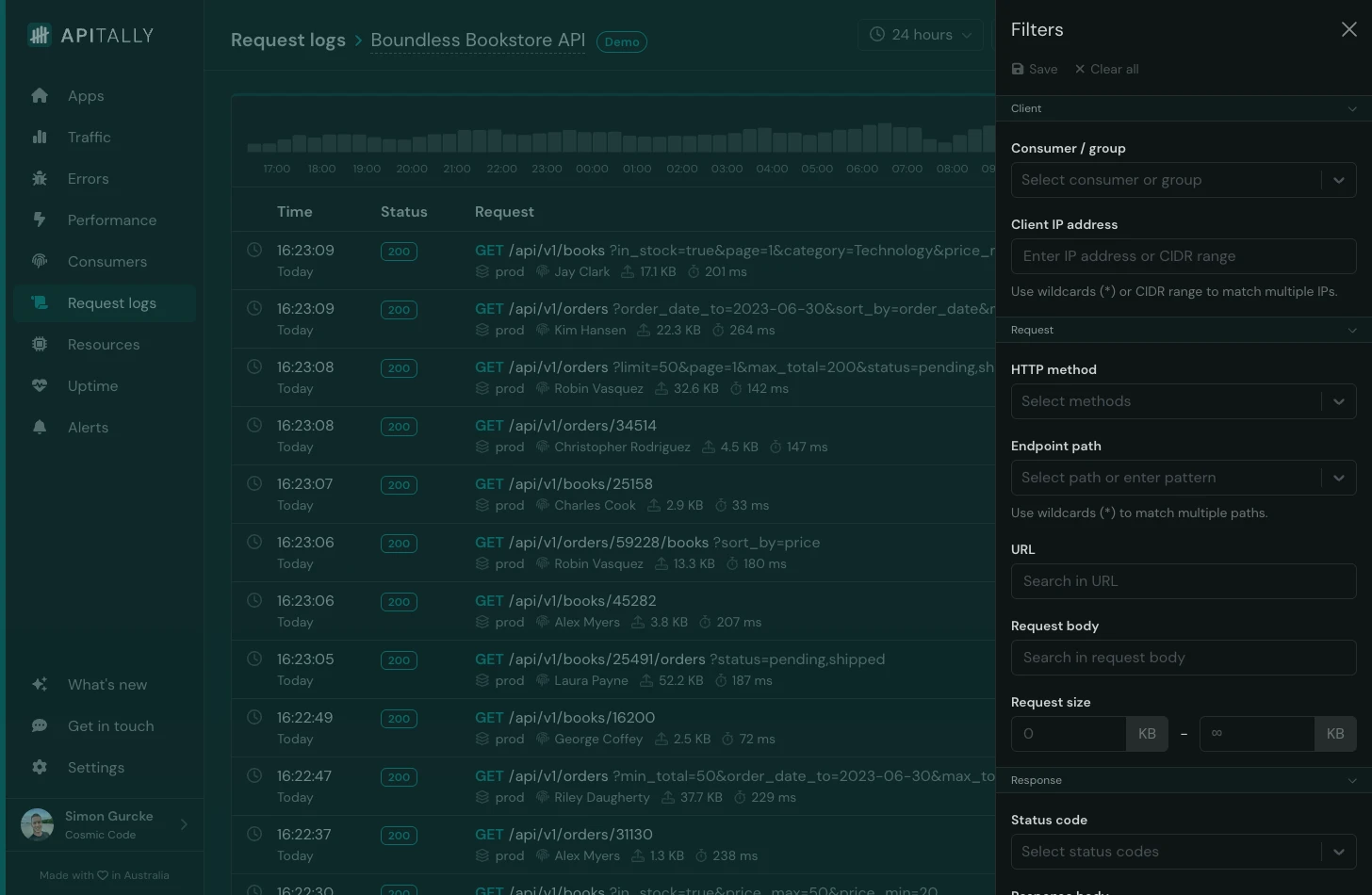 Request log filters in Apitally dashboard