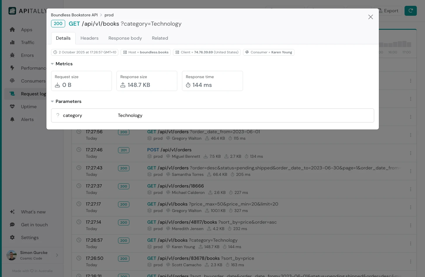 Request details in request log item