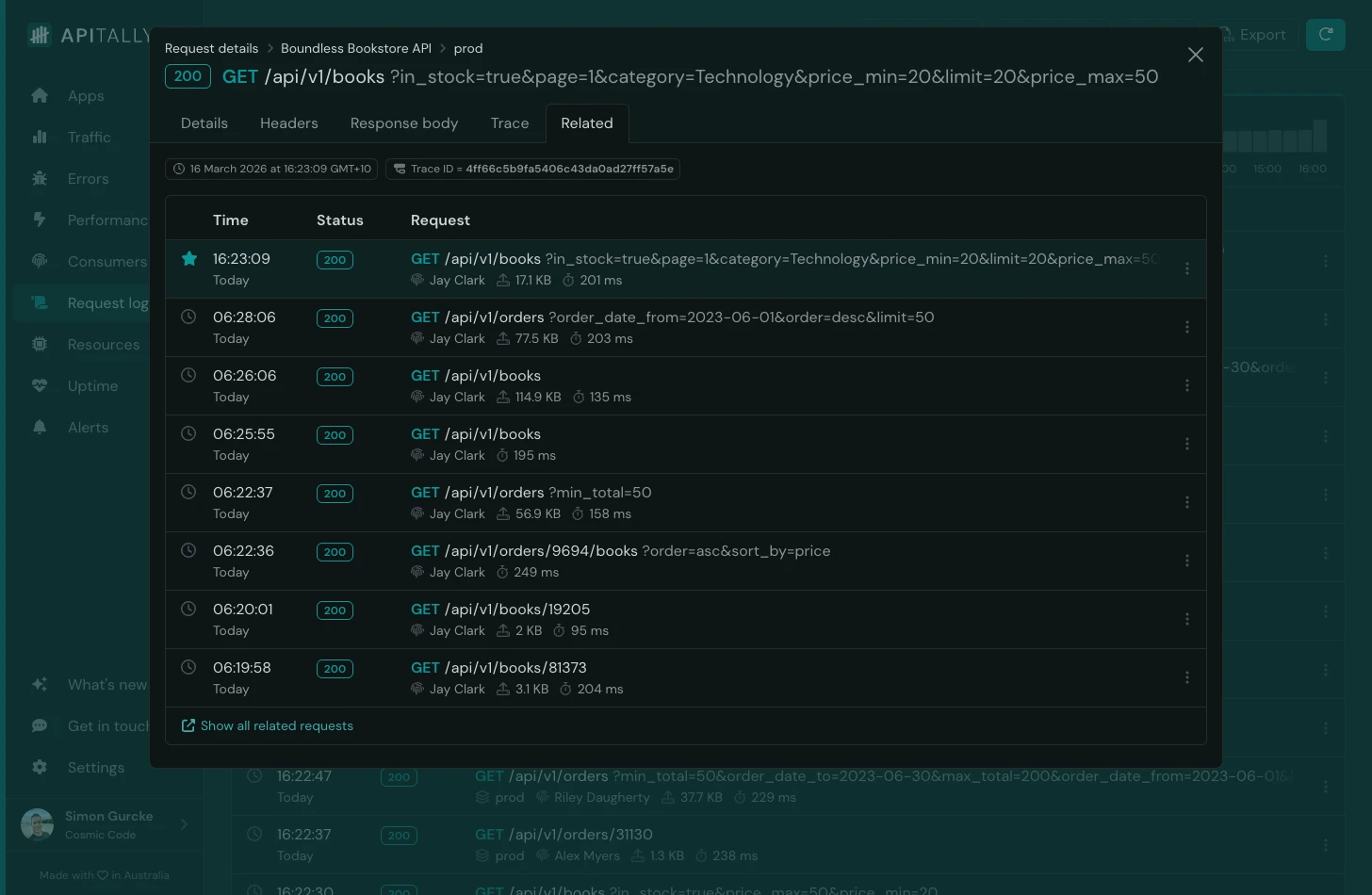 Related requests in request log item