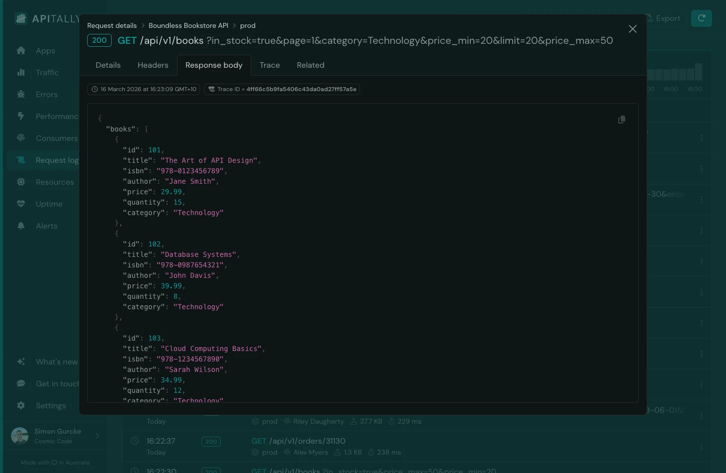 Response body in request log item
